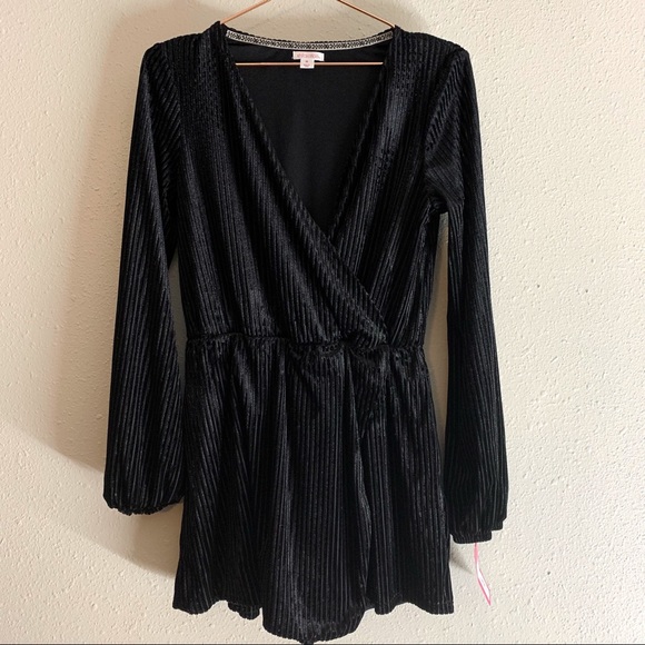 Xhilaration Pants - Xhilaration Black Velvet Stripe Wrap Romper - M